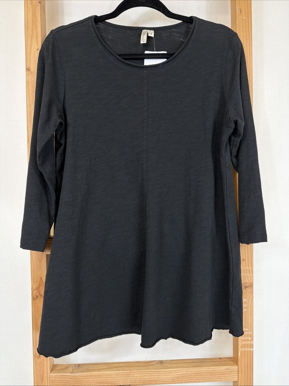 NWT Kleen Black Long Sleeve Round Rolled Neck Cotton Top #1159 Size SM
